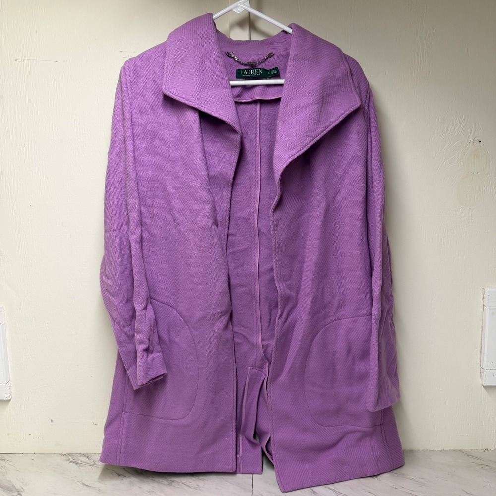 Lauren Ralph Lauren Purple Wool Blend Open Front Wrap Coat Jacket Small